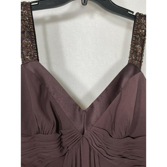 DAVIDS BRIDAL BROWN CHIFFON SZ 4 SLEEVELESS - Picture 3 of 9